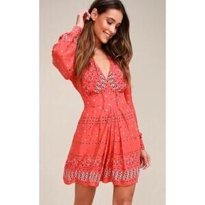 Free People Coryn Keyhole Red Print Mini Dress    Size: 4